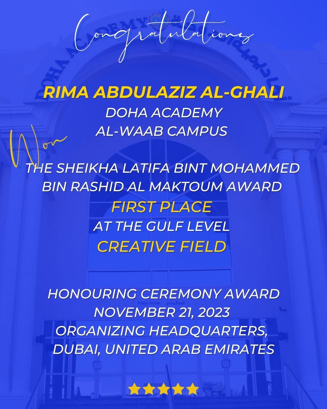 Doha Academy Al Waab Campus - We are very proud of our student, Rima ...